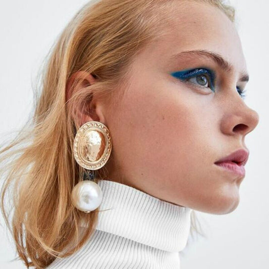 Pearl Metal Earrings Exaggerated Vintage Earrings Women's Accessories Stud Earrings Boho
