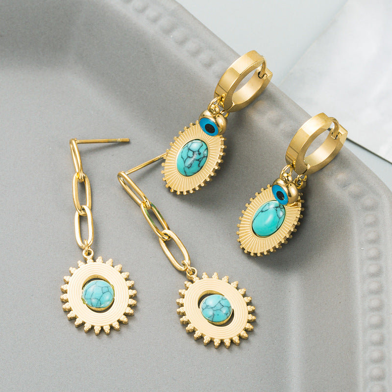 Trend Titanium Steel Dripping Oil Turquoise Earrings Female Devil's Eye Personality Earrings Stainless Steel Earrings