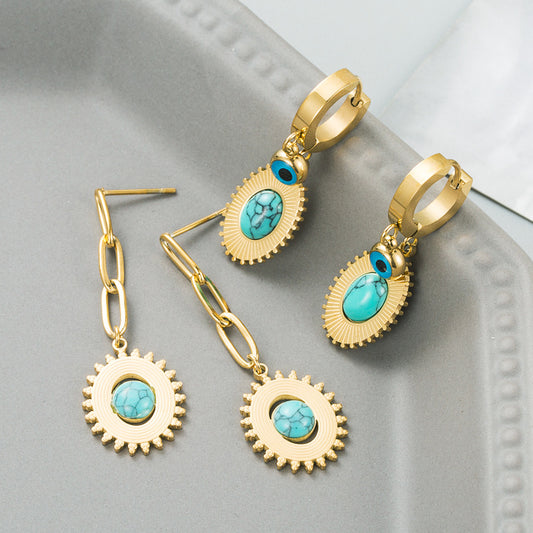 Trend Titanium Steel Dripping Oil Turquoise Earrings Female Devil's Eye Personality Earrings Stainless Steel Earrings