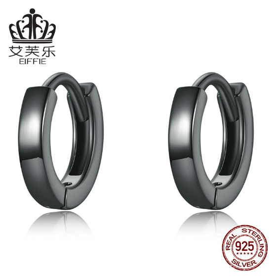 EIFFIE Original Fashion Sterling Silver S925 Black Gold Ear Buckle Simple Popular Black Electroplating Stud Earrings