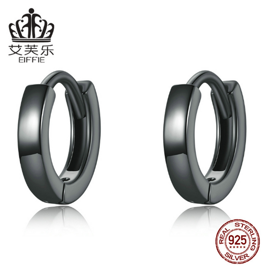 EIFFIE Original Fashion Sterling Silver S925 Black Gold Ear Buckle Simple Popular Black Electroplating Stud Earrings