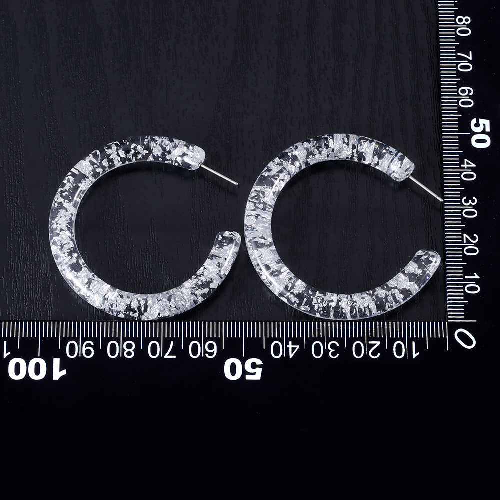 Retro Minimalist Style Tin Foil Clear Acrylic Hoop Earrings