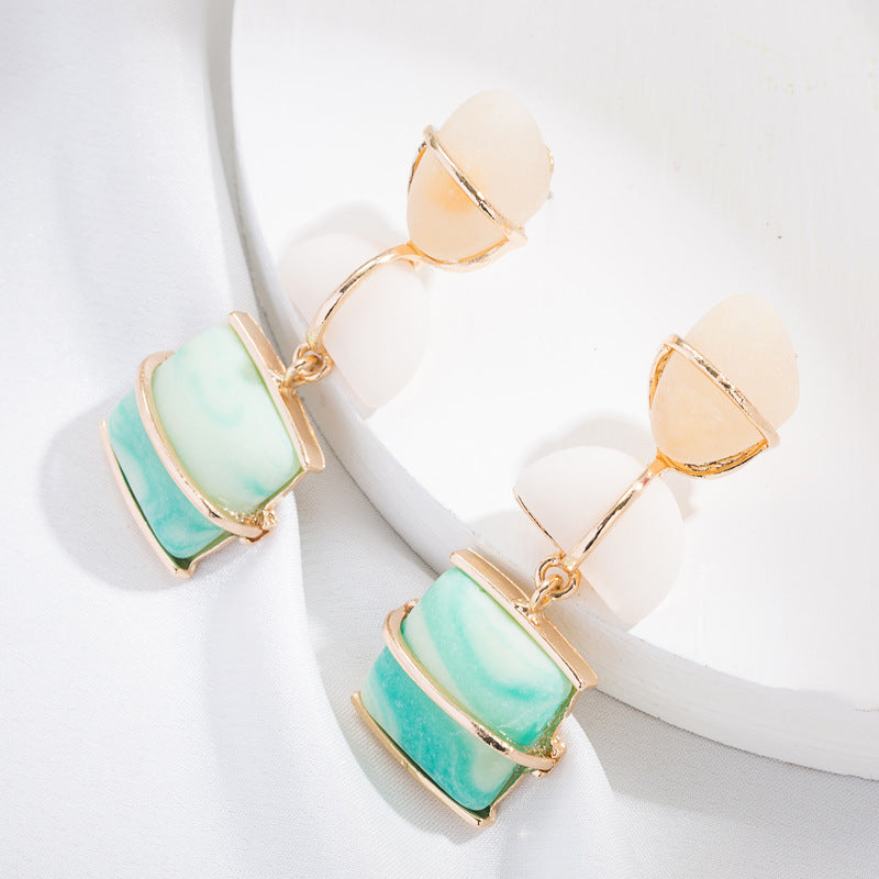 Trend Stitching Geometric Stone Earrings Fashion Exaggerated Bohemian Holiday Style Artificial Stone Earrings