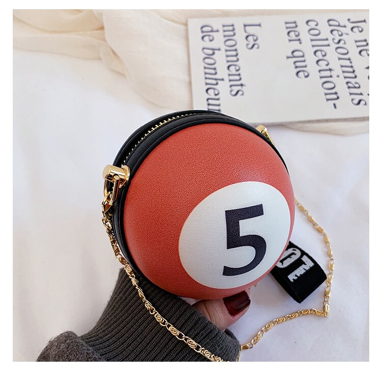 Novel Billiard Digital Round Girls Shoulder Chain Bag Purses and Handbags Crossbody Mini Bag Women Clutch Bag Totes Leather Bag