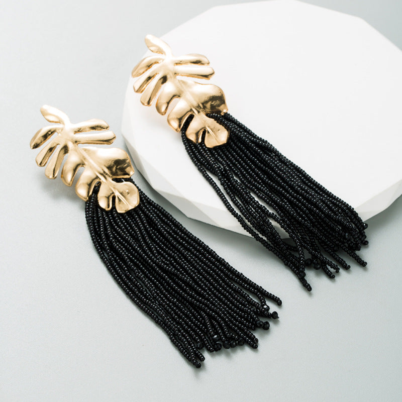 Ins Bohemian Fashion Long Earrings Handmade Rice Beads Fashion Earrings Exaggerated Popular Earrings
