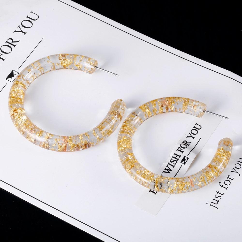 Retro Minimalist Style Tin Foil Clear Acrylic Hoop Earrings