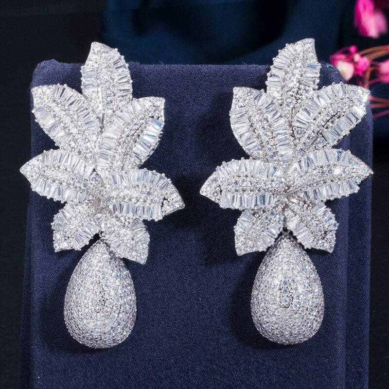 S925 Silver Needle Atmospheric Ladder Cubic Zircon Three-Color Electroplating Earrings Tropical Pineapple Large Earrings
