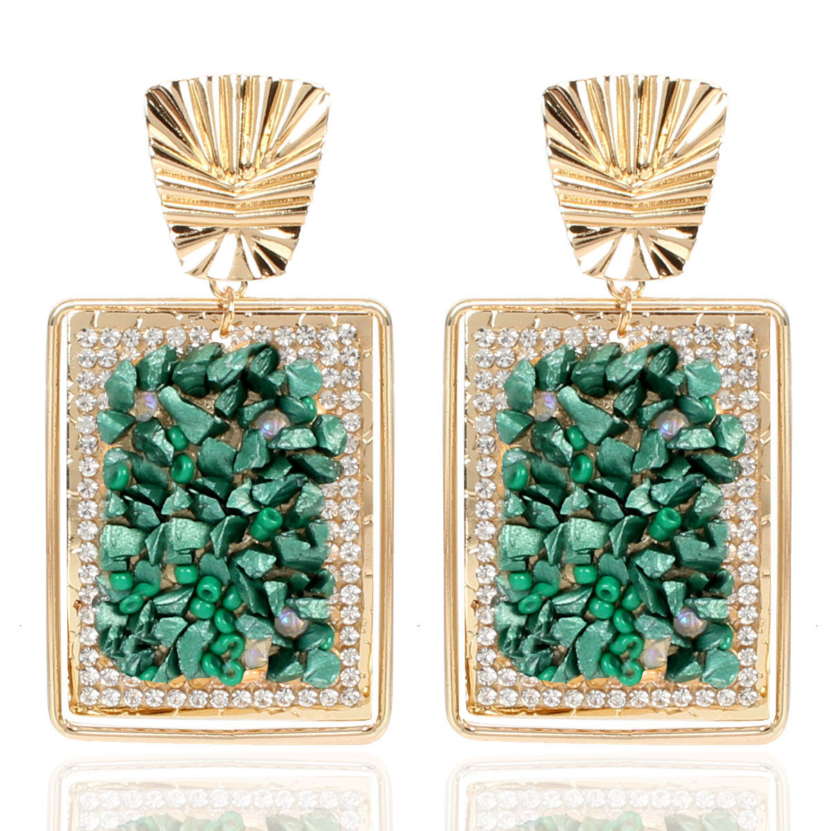 Vintage Square Gravel Earrings Bohemian Exaggerated Personality Drop Earrings