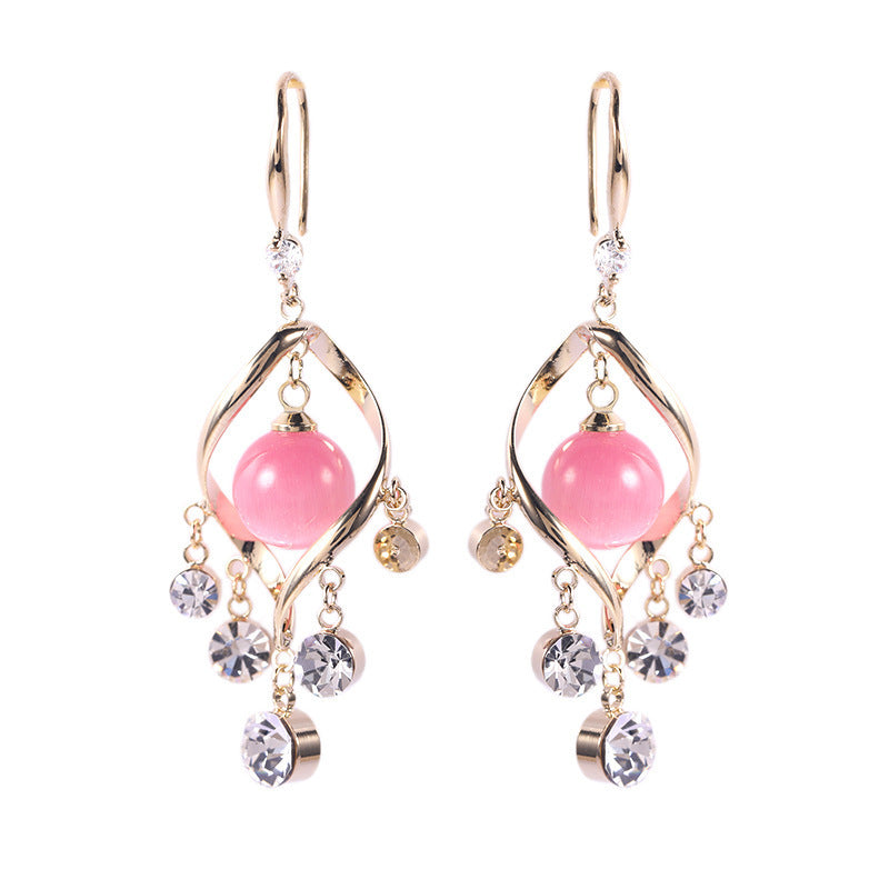 Temperament Smart Water Drop Earrings Personality High-End Korean Fashion Tassel Earrings Workplace Lady Cat's Eye Earrings