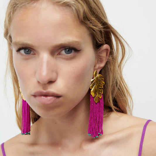 Ins Bohemian Fashion Long Earrings Handmade Rice Beads Fashion Earrings Exaggerated Popular Earrings