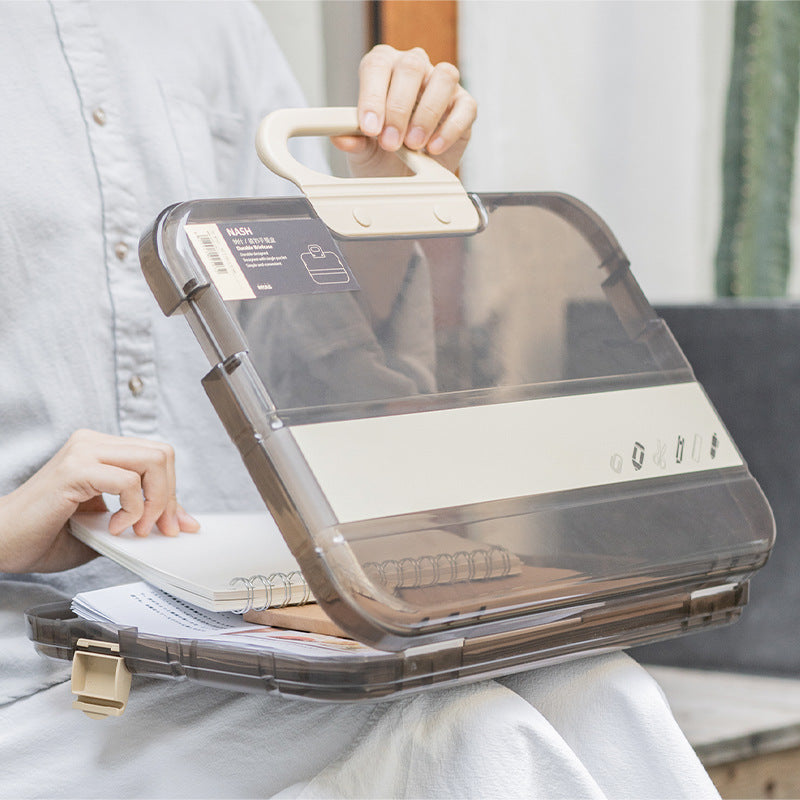 Lock Buckle, Portable Box, Transparent Plastic Material, Stationery Storage and Organization, Portable Buckle, Large Capacity