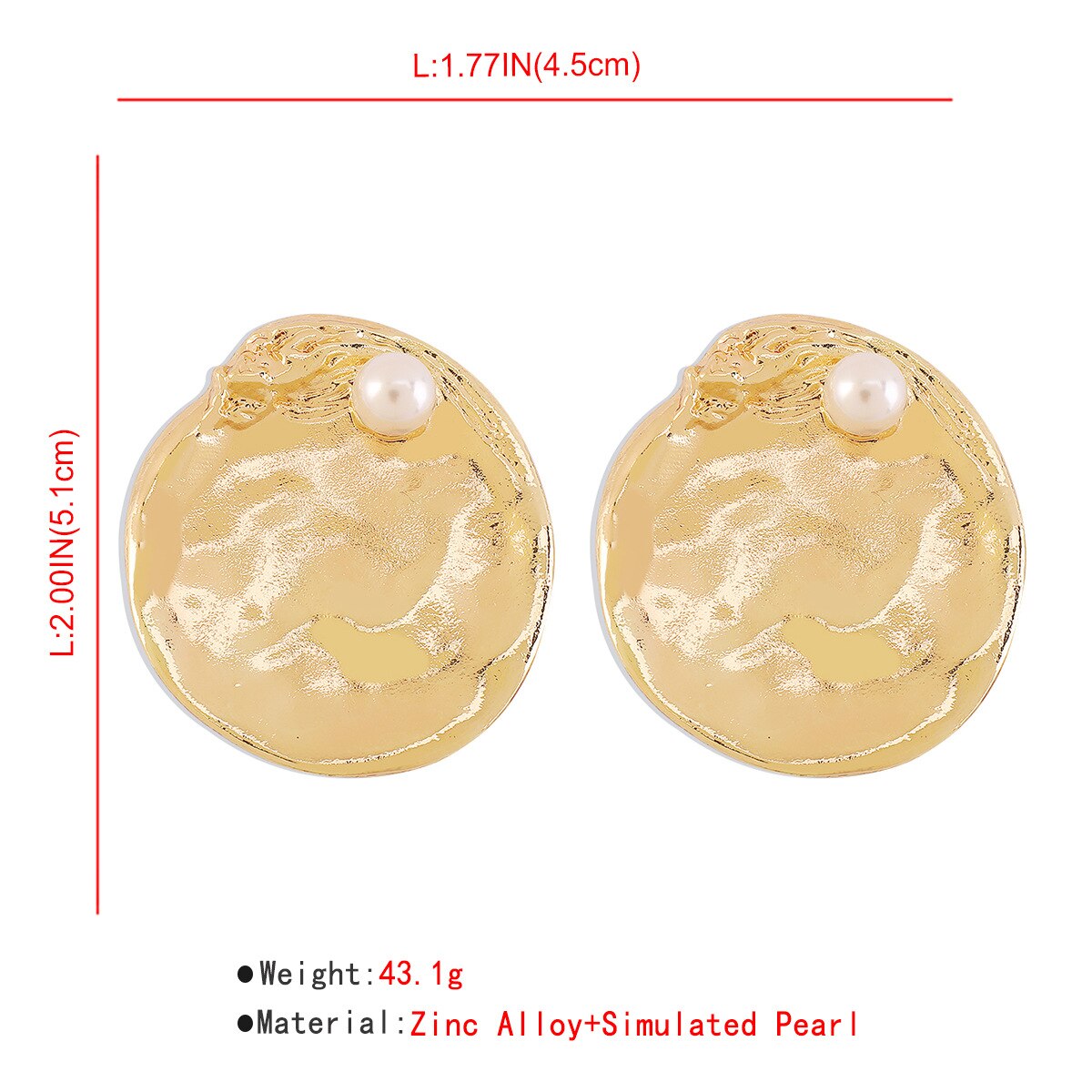 Ingemark Exaggerated Heavy Metal Round Stud Earrings for Women Fashion Statement Punk Gold Color Pearl Earrings Jewelry Gift New