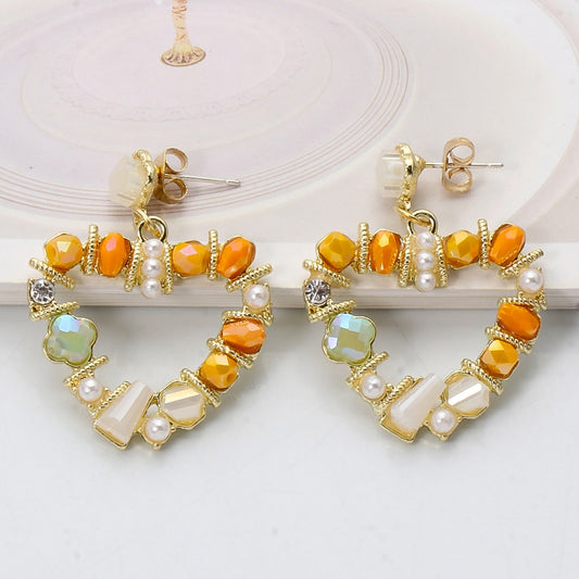 New Arrival Baroque Crystal Pearl Metal Stub Earrings Metal Gold Plated Heart Shape Earrings Gift for Women