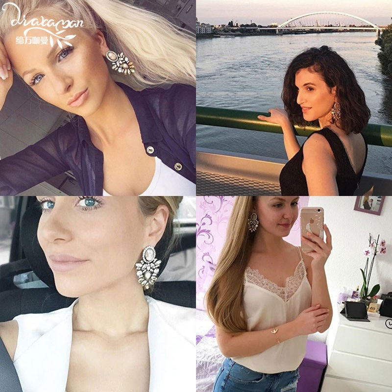 Dvacaman Brand Trendy Big Crystal Statement Earrings Wedding Drop Earrings Women Party Hanging Earrings Jewelry Wholesale
