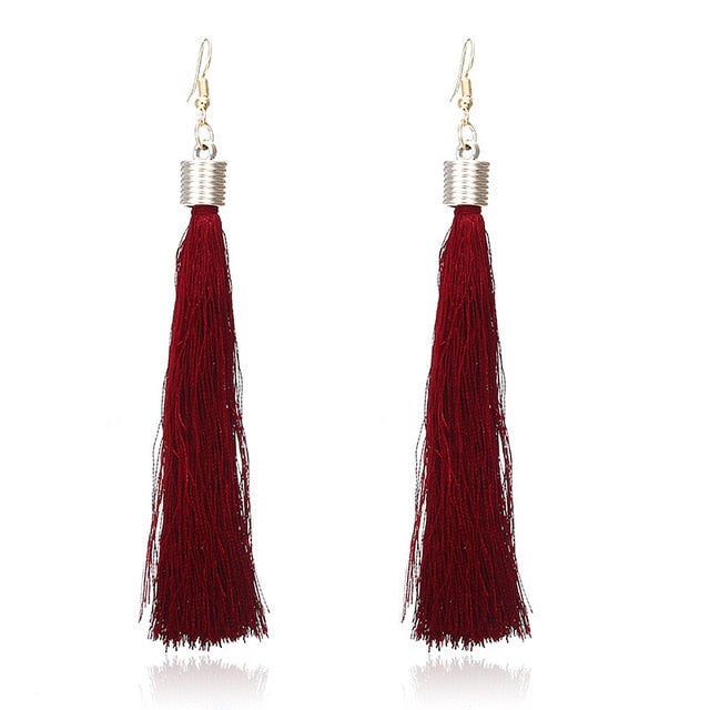 New Bohemian Gold Color Tassel Long Earrings brinco many colors Silk Hanging Earrings For Women Jewelry Dangle Earring