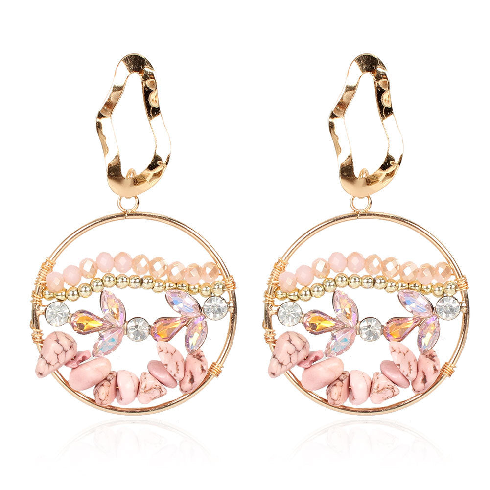 Alloy Irregular Earrings Color Crystal Rice Beads Round Earrings Creative Earrings Female