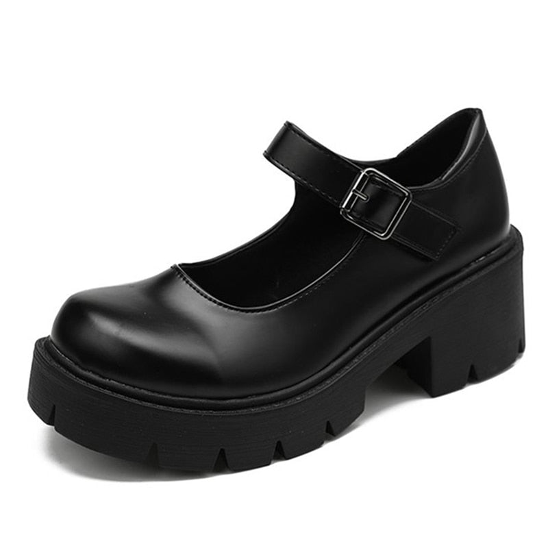 Rimocy New Black High Heels Shoes Women Pumps Fashion Patent Leather Platform Shoes Woman Round Toe Mary Jane Shoes Mujer