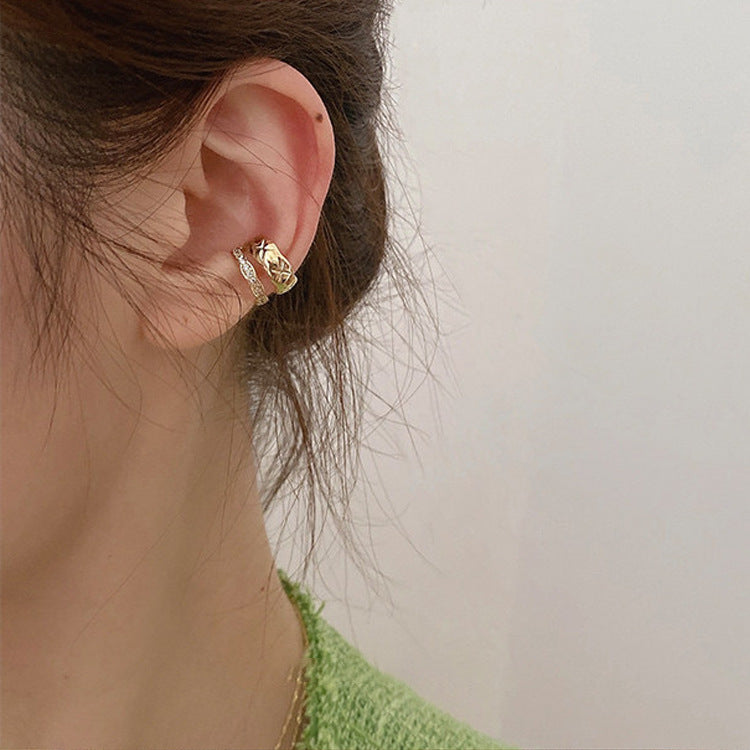 French retro double-layer zircon metal ear clip personality simple and versatile earrings without pierced earrings