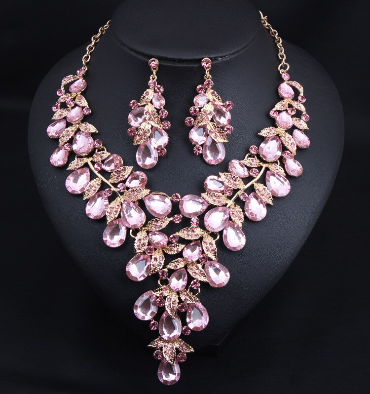 Exaggerated Rhinestone Necklace Earring Set Women's Dress Party Accessories