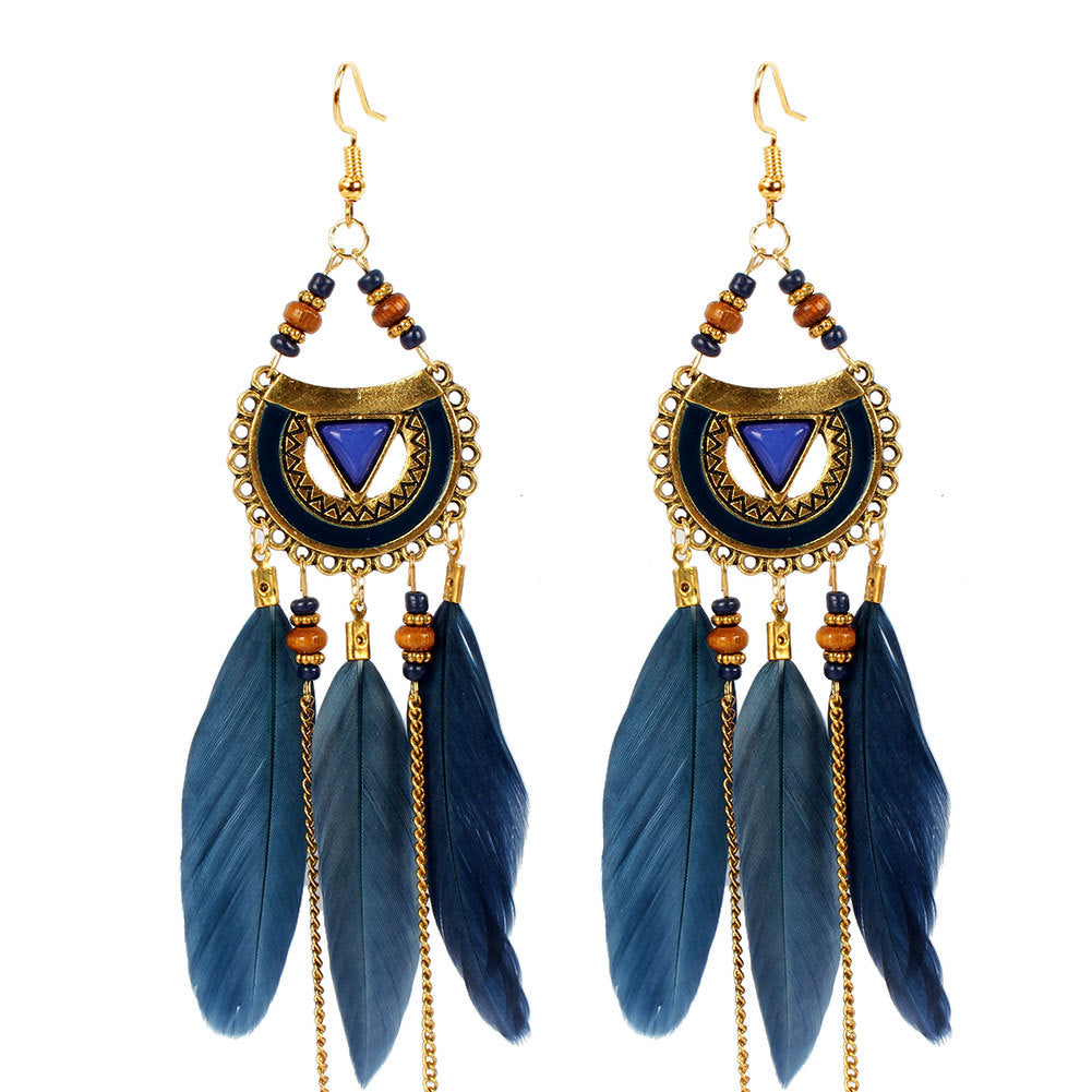 Ethnic Earrings Triangular Feather Earrings Fairy Tassel Earrings Women