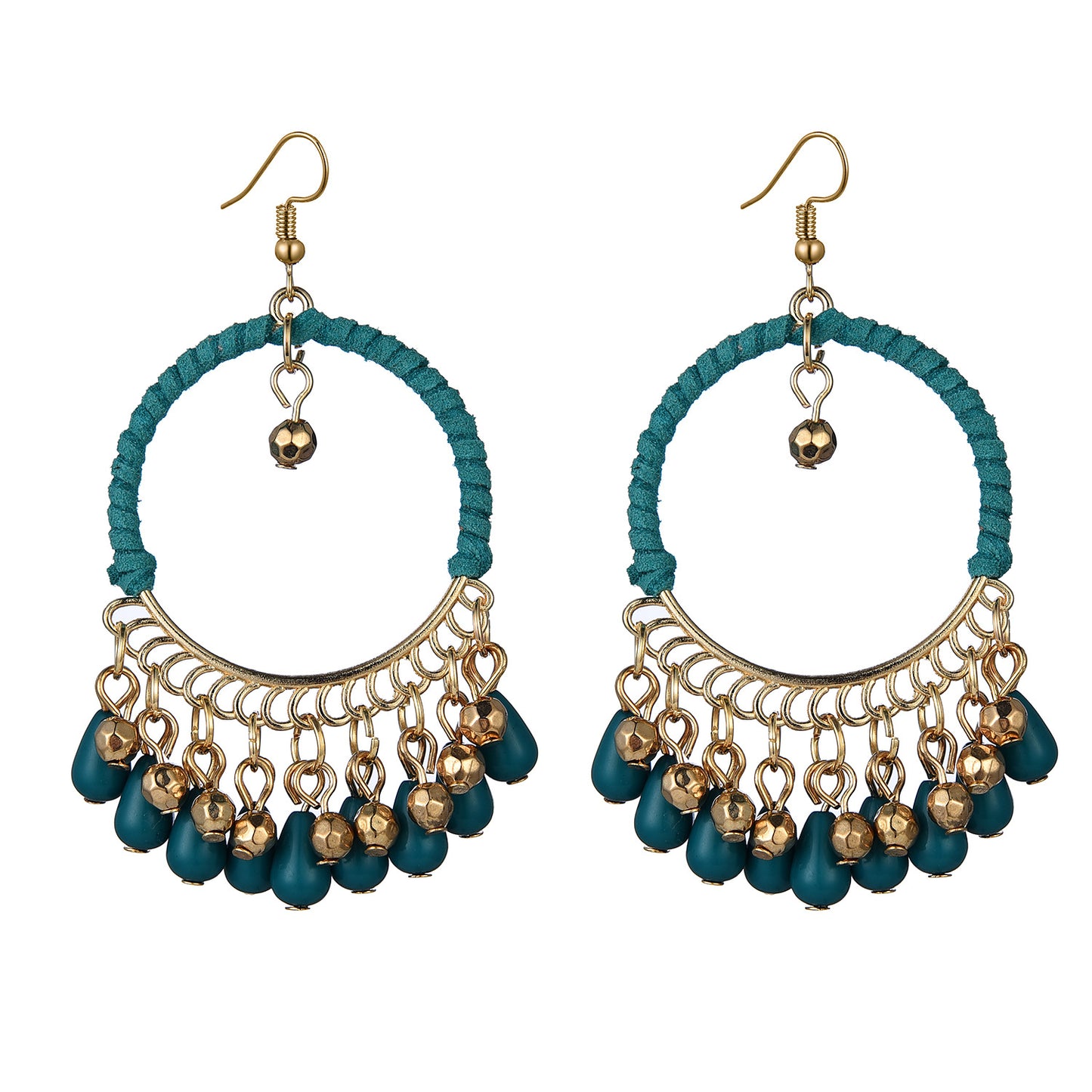 Ethnic Temperament Hand-Woven Earrings Bohemian Retro Round Water Drop Tassel Earrings