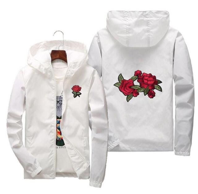 Rose Jacket Windbreaker Men And Women's Jacket New Fashion White And Black Roses Outwear Coat