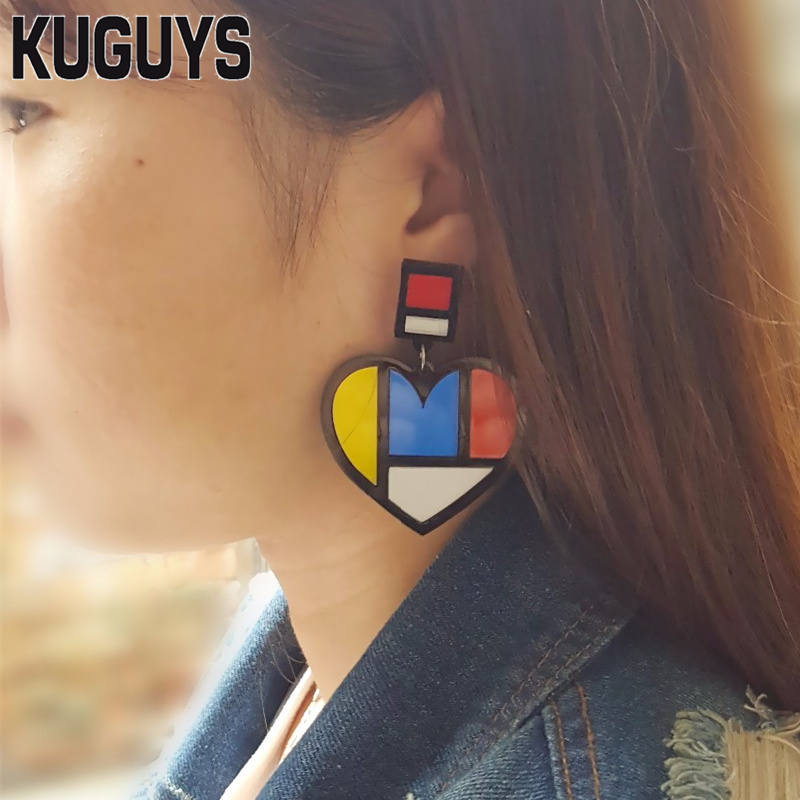 Acrylic Jewelry Custom Brincos Jewelry Geometric Heart Earrings for Women Pendientes Hyperbole Drop Earring Oorbellen