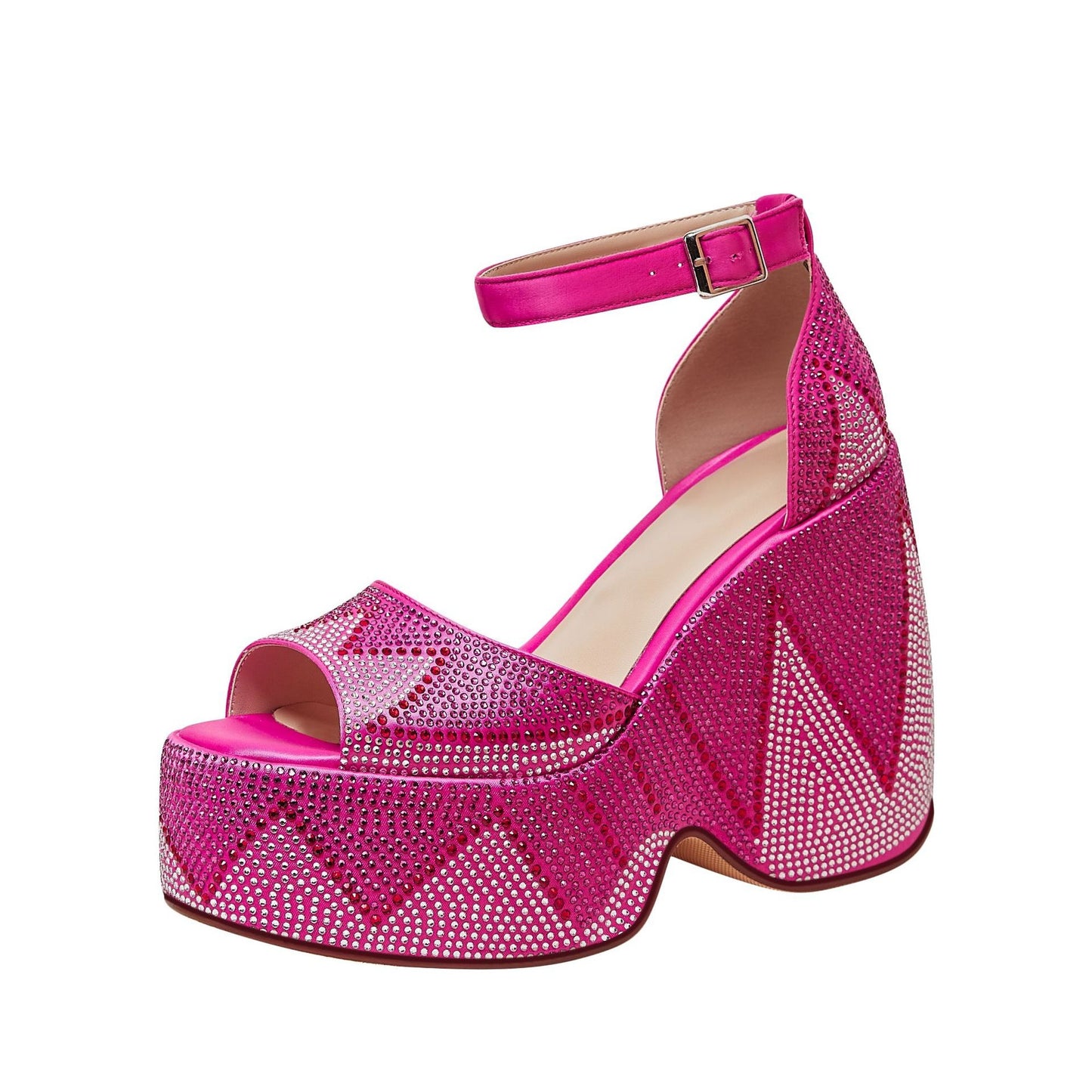 Summer Women Platform Crystal Sandals Open Toe Chunky High Heels Ankle Wrap Sandals