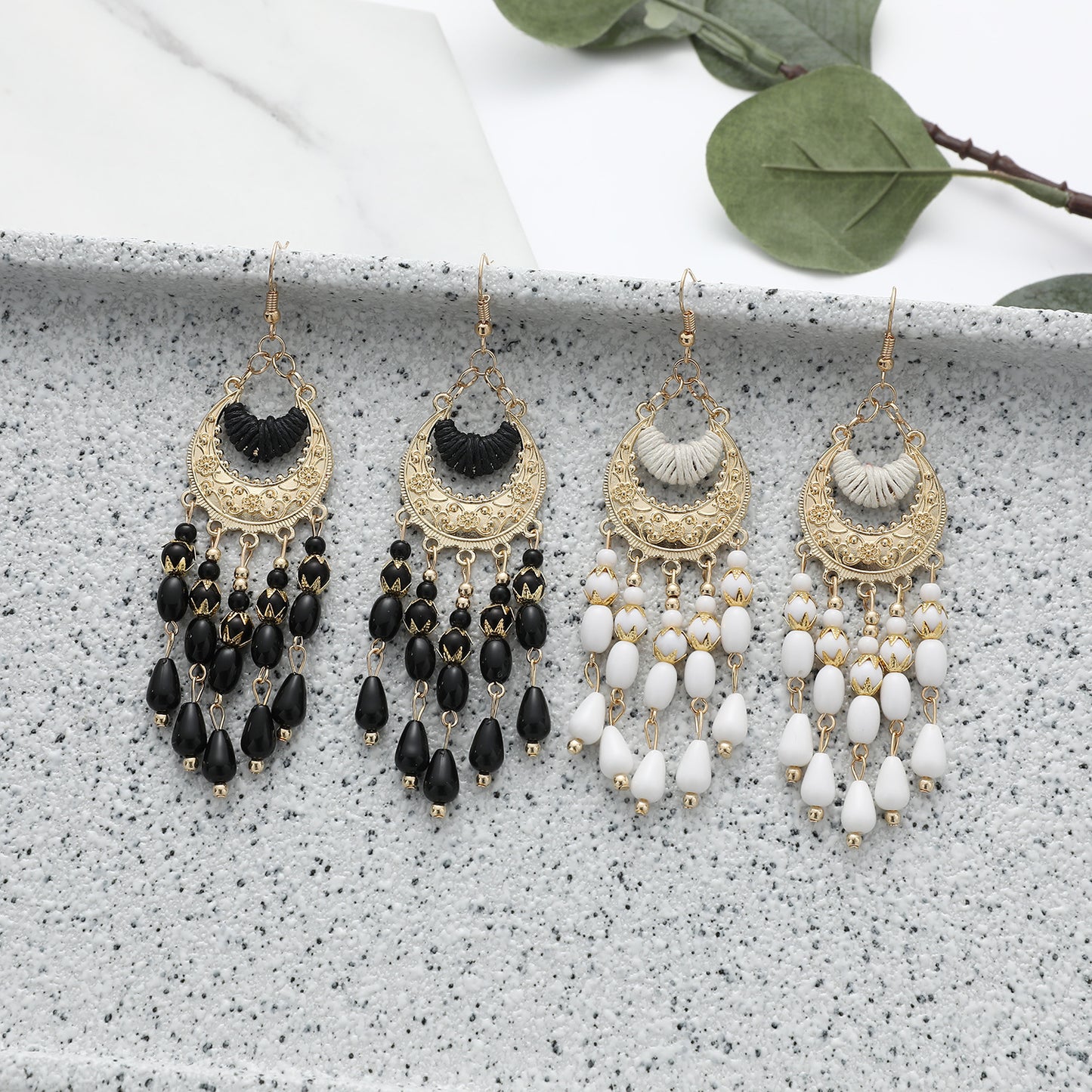 Bohemian Ethnic Earrings Long Vintage Tassel Bead Earrings Carved Earrings