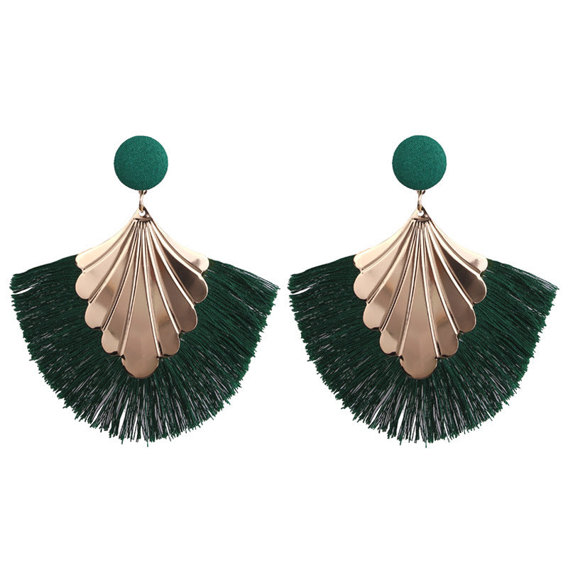 Bohemia Fan Shaped Tassel Earrings For Women Exaggerated Big Statement Fringed Earrings Vintage Dangle Drop Earrings
