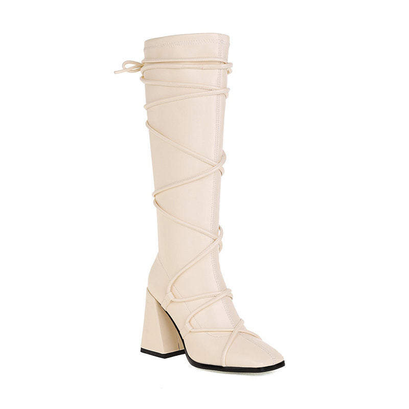 Ladies Black High Heels Stretch Knee High Boots Women Autumn Winter Punk Style Long Boots Shoes