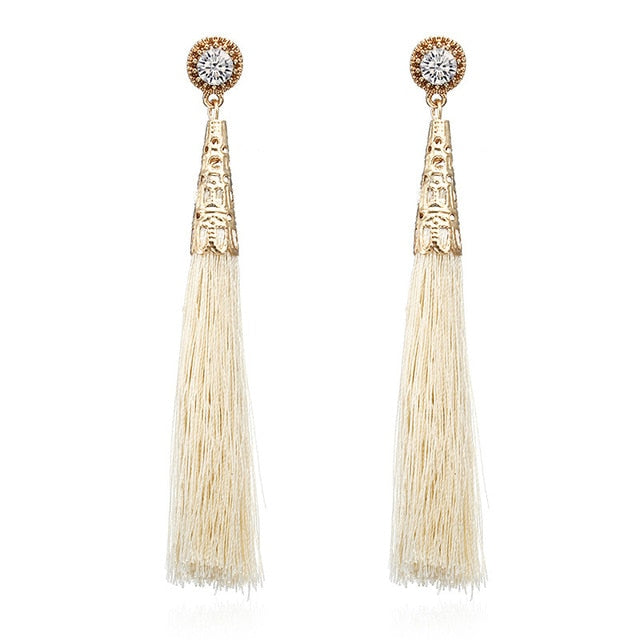New Bohemian Gold Color Tassel Long Earrings brinco many colors Silk Hanging Earrings For Women Jewelry Dangle Earring