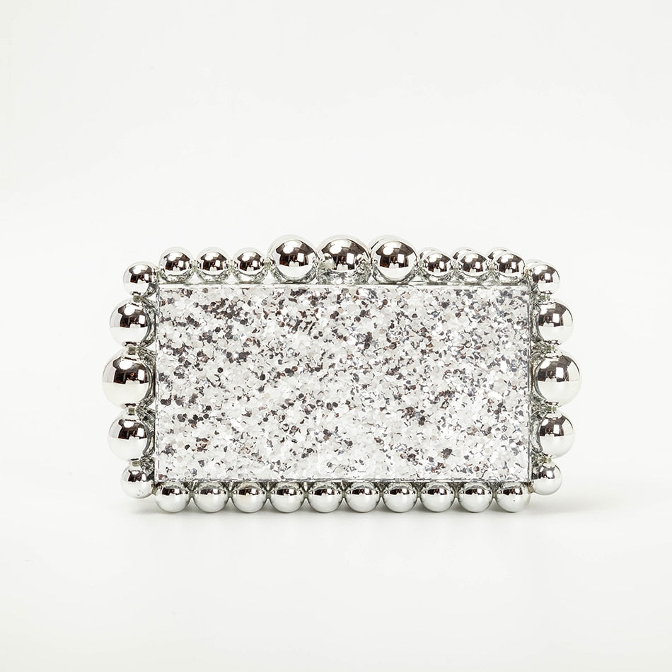 Women Clear Acrylic Box Evening Clutch Bags For Wedding Party Luxury Gold Foil Beads Purses And Handbags Designer High Quality