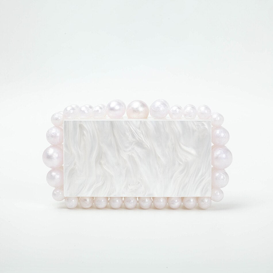 Women Clear Acrylic Box Evening Clutch Bags For Wedding Party Luxury Gold Foil Beads Purses And Handbags Designer High Quality