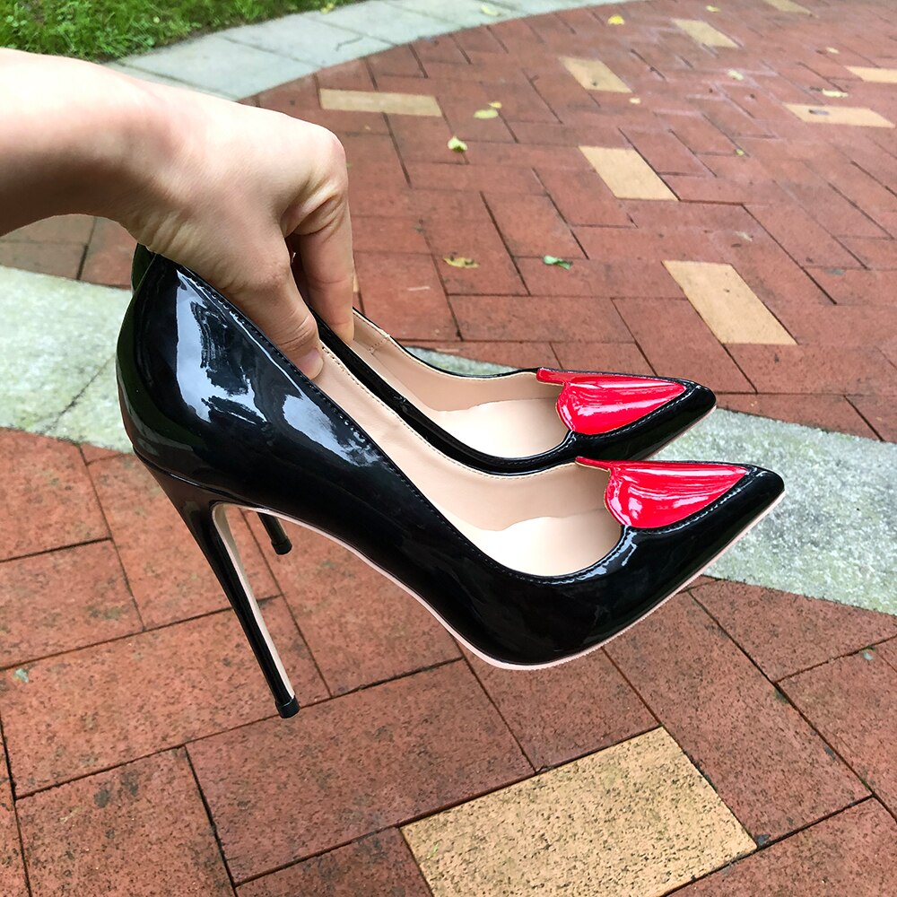 Processing Time:7-15 days after placing orders Tikicup Love Heart Patchwork Women Pointed Toe Stiletto High Heel Shoes 12cm 10cm 8cm Customize Ladies Chic Designer Pumps