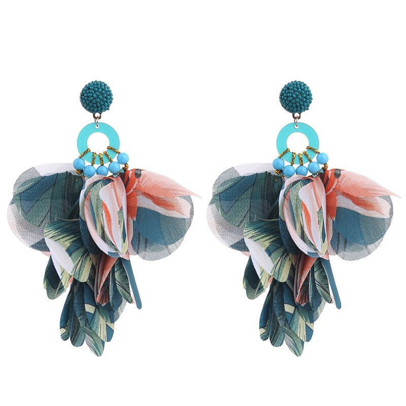 Handmade fabric floral earrings for women's long style earrings and earrings