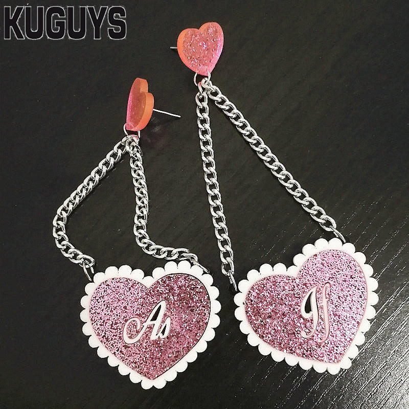 Trendy Jewelry Acrylic Heart Tassel Earrings for Womens Pendientes Pink Glitter Long Drop Earring