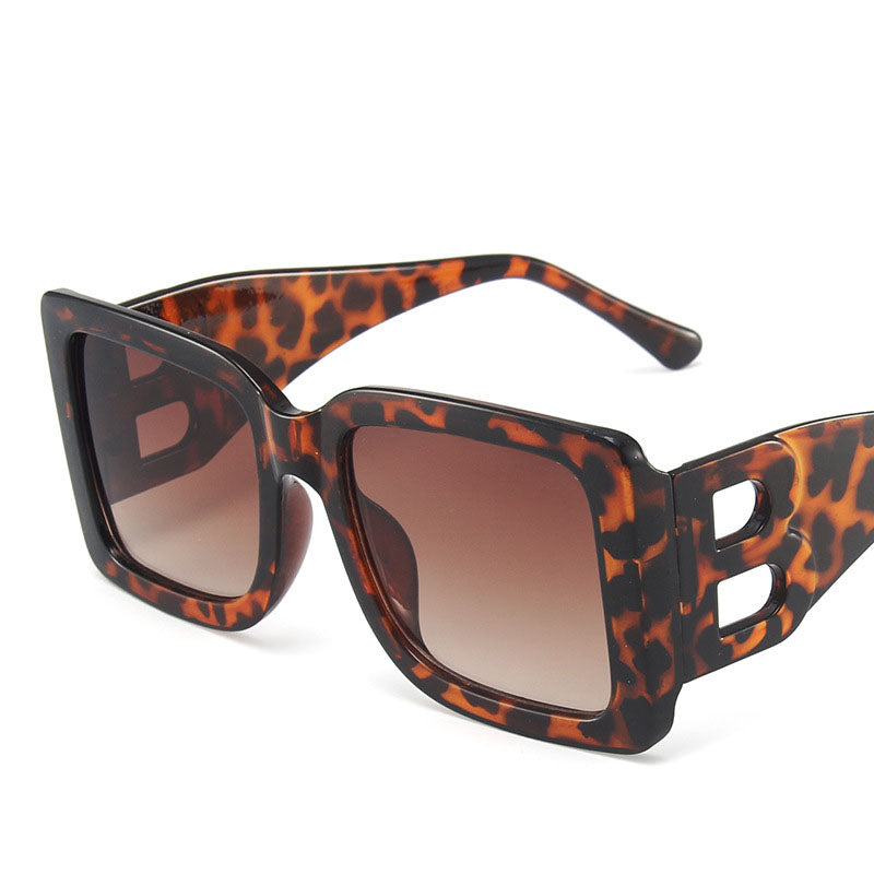 New Personality Modern Style Sunglasses Temples Hollow B-Shaped Sunglasses Women's Large Frame Square Glasses