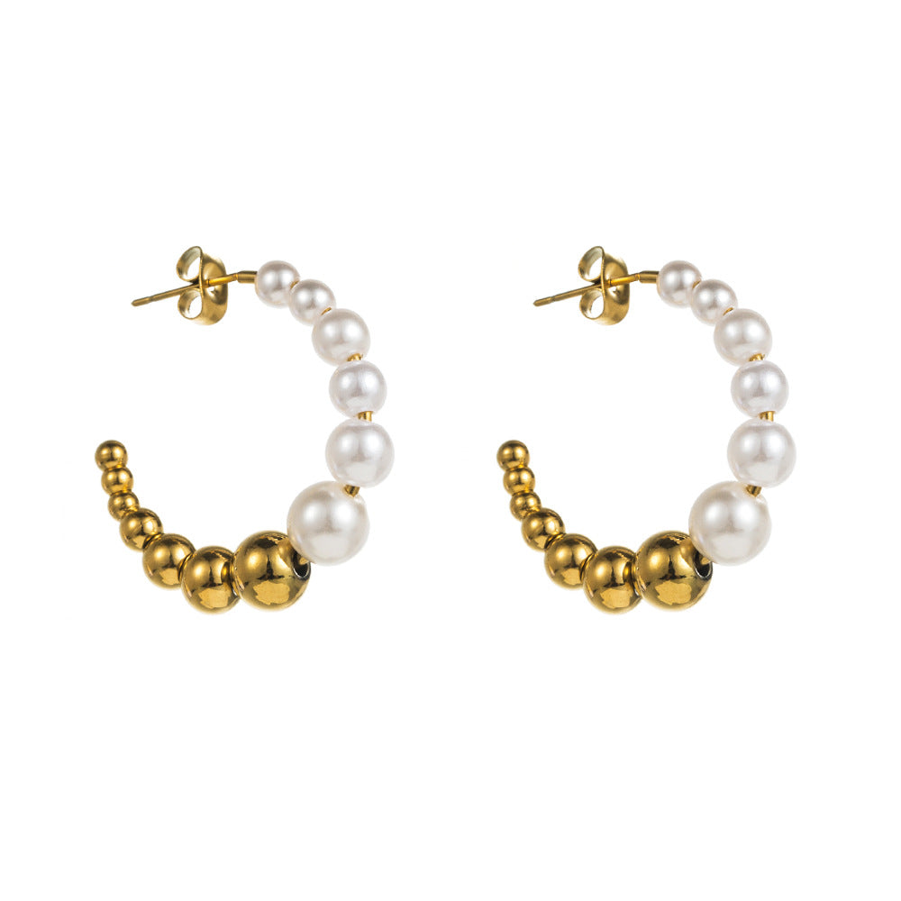 Trendy Titanium Steel Earrings Ins Fashion Gold Luxury Creative Handbag Temperament Pearl Earrings