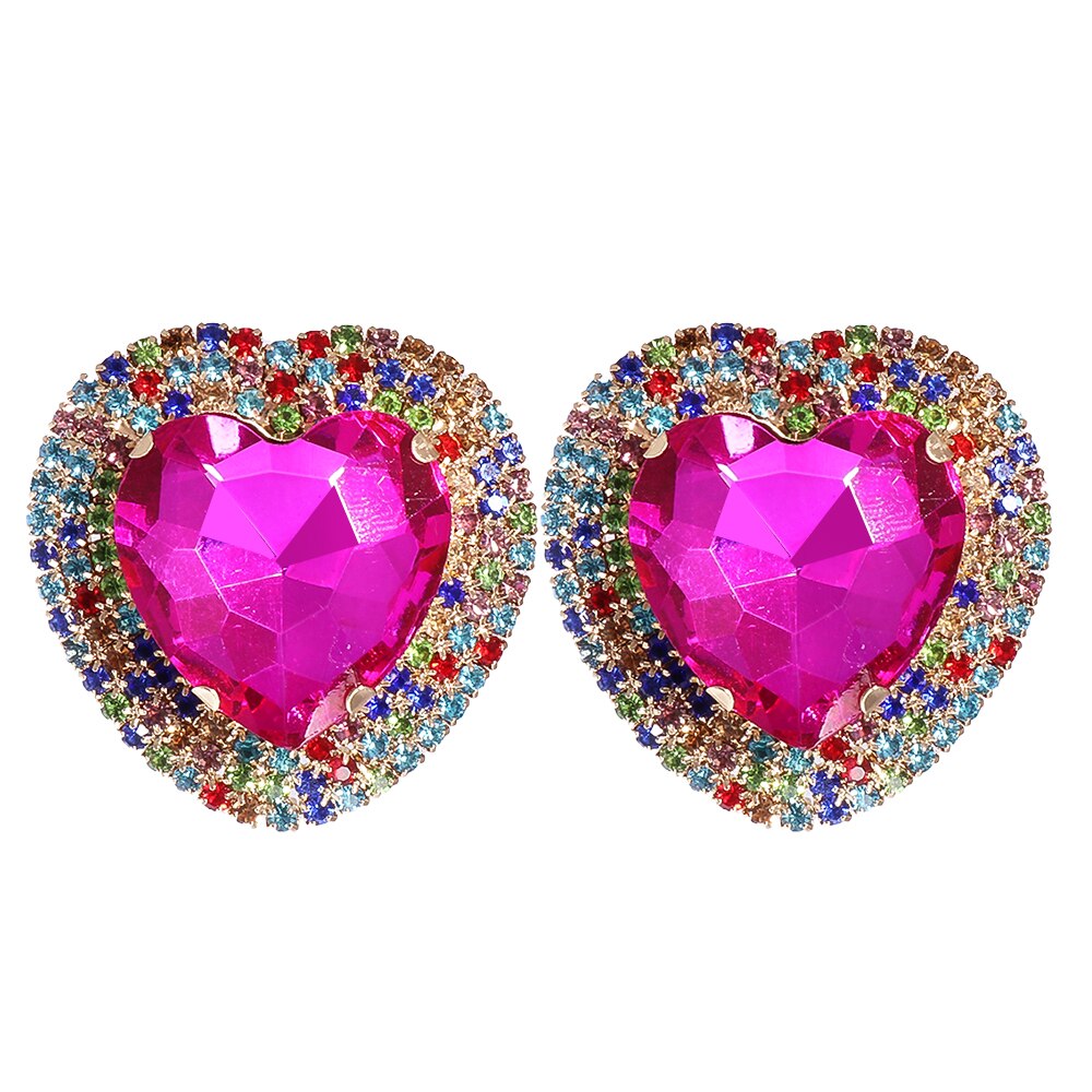 Baroque Full Stone Crystal Metal Multicolored Stud Earrings Heart Shape Wedding Earrings for Women Trend Pendant