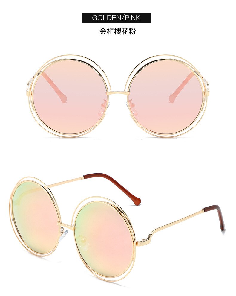 New Round Oversized Sunglasses Women Brand Designer Big Circle Gradient Mirror Sun Glasses Female Metal Frame Cool Eyewear