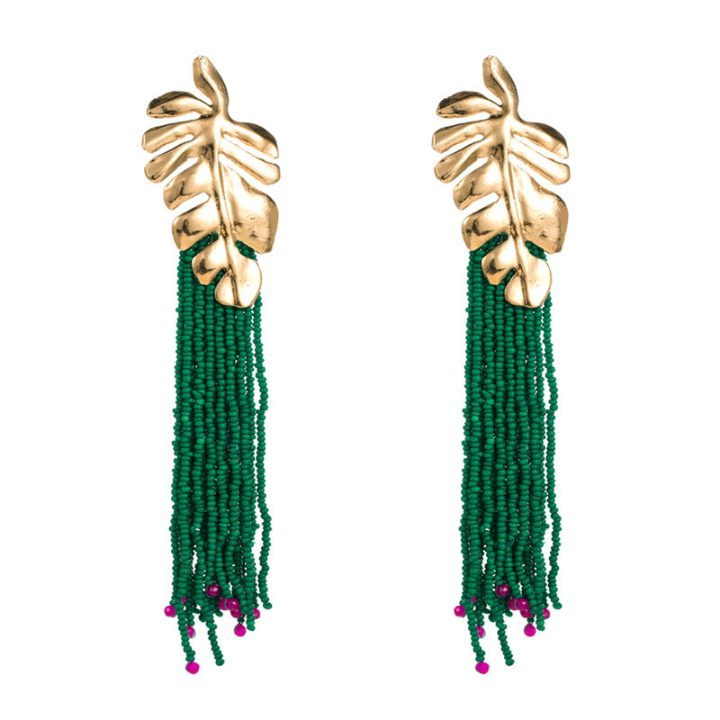 Ins Bohemian Fashion Long Earrings Handmade Rice Beads Fashion Earrings Exaggerated Popular Earrings