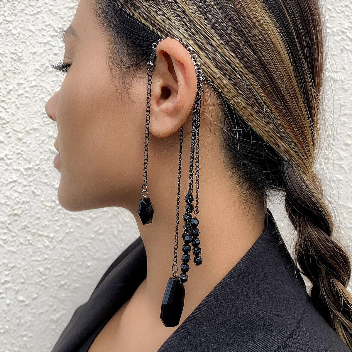 One Piece Korean Long Tassel Earrings Girls No Ear Piercing Full Pearl Big Clip Earrings For Women Gift Jewelry Ear Cuff