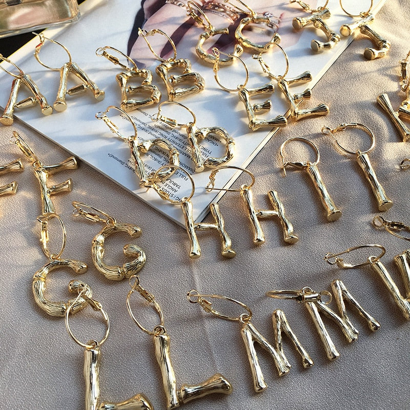 Artilady k letters earrings for women A~Z gold hoop earrings for girls Alphabet letter earrings gold jewelry new year gift