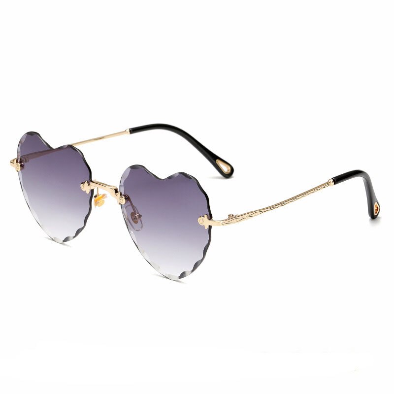 Ladies Fashion Rimless Gradient Sun Glasses Heart Shaped Sunglasses metal Women Brand Designer