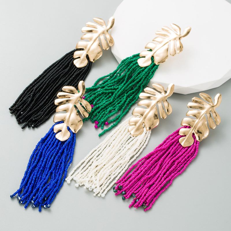 Ins Bohemian Fashion Long Earrings Handmade Rice Beads Fashion Earrings Exaggerated Popular Earrings