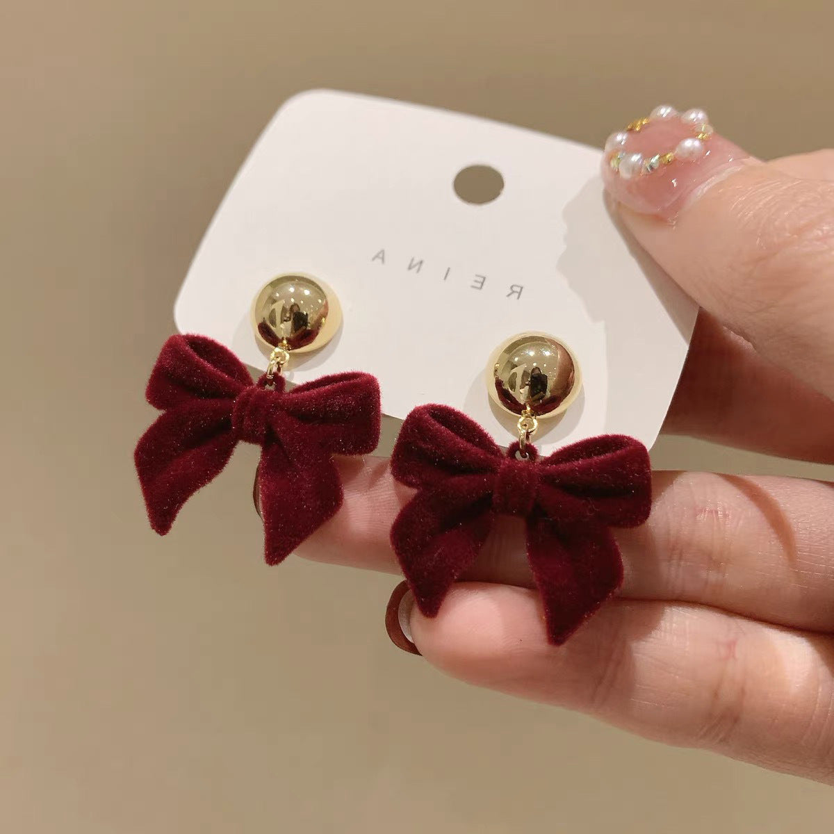 French retro black plush bow earrings female Korean personality all-match simple temperament fashion earrings