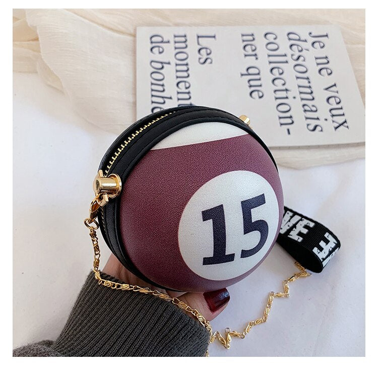 Novel Billiard Digital Round Girls Shoulder Chain Bag Purses and Handbags Crossbody Mini Bag Women Clutch Bag Totes Leather Bag