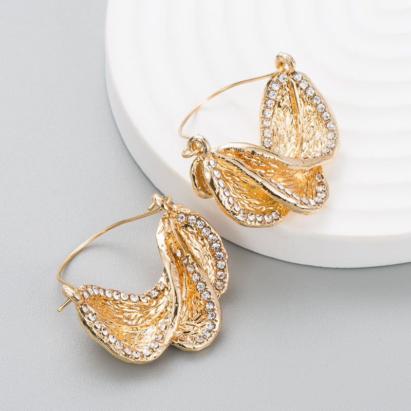 Exaggerated Temperament Personality Creative Alloy Rhinestone Leaf Earrings Female Fashion Trend Exaggerated Earrings