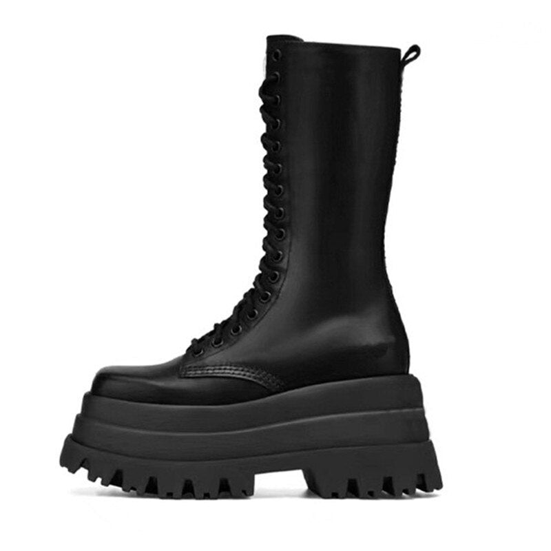 High Platform Boots Thick Bottom Women High Knee Boots Concise High Quality Black Boots Shoes Luxury Brand